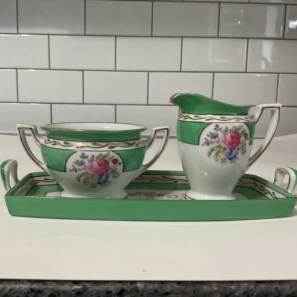 VTG Noritake Trio with Creamer Sugar Bowl Tray with  pastel flowers - Picture 1 of 9